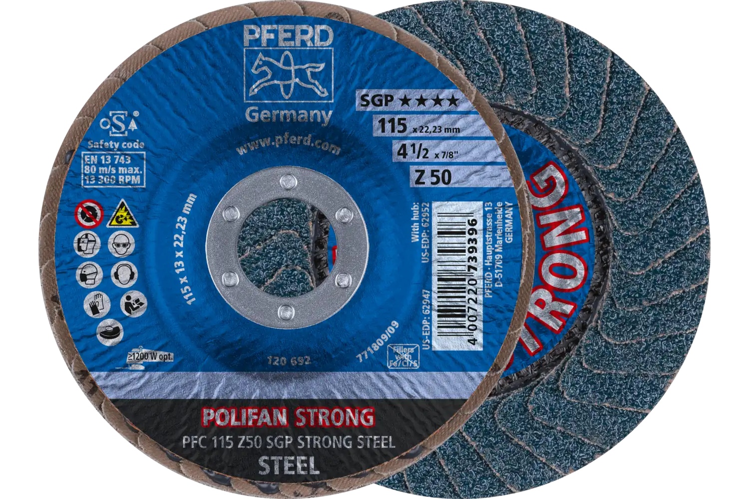 Picture of Pferd Flap Disc, 4-1/2" x 7/8, Z SGP Strong Steel, 50 Grit, T29, Conical, Zirconia